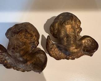 Pair of Vintage Cast Metal Cherub Heads