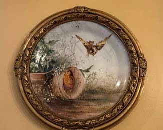 Oval Porcelain Plaque with Bird Scene by Lena Liu