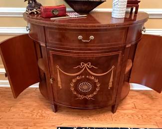 Sheraton Revival Inlaid Mahogany Demilune Console Cabinet fourth image