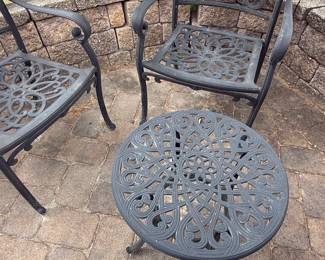 Cast Aluminum Patio Set with Two Chairs and a Side Table