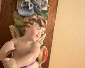 Vintage German Porcelain Cherub and Floral Wall Sconce second image