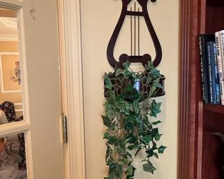 Vintage Lyre Wall Shelf with Faux Ivy Garland
