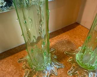 Green Glass Cactus Vases  Possibly Uranium Glass third image