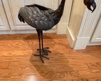 Vintage Metal Crane or Heron Sculpture, Bronze Tone