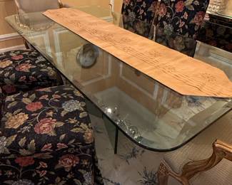 Glass Dining Table with Ornate Traditional Chairs and Floral Upholstered Chairs second image