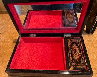 MOP Inlaid Black Lacquer Jewelry Box with Mirror second image