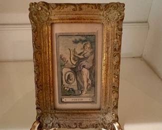 Antique Poesie Engraving in Gilt Frame with Easel Back