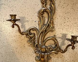 Vintage Ornate Brass Wall Sconce