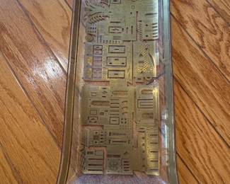 MidCentury Modern Georges Briard Style Glass Tray with Wood Handles