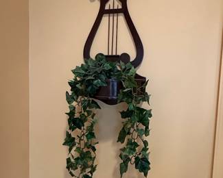 Wooden Lyre Wall Shelf with Faux Ivy Garland