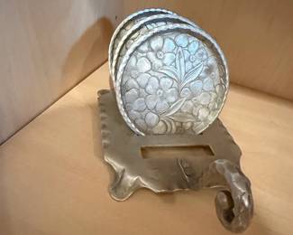 Vintage Everlast HandForged Aluminum Coaster Set with Holder