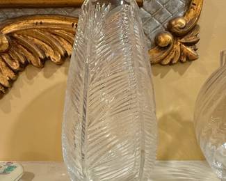 Cut Crystal Glass Vase with Feather or Leaf Pattern