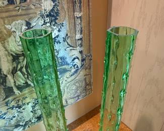 Green Glass Cactus Vases  Possibly Uranium Glass fourth image