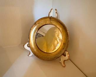 Ornate Gilt Round Tabletop Mirror with Stand