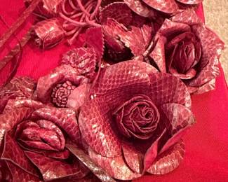 DANW Red Tote Bag with Snakeskin Floral Embellishments second image