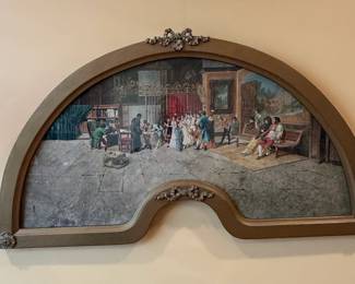 Framed FanShaped Print of a Social Gathering by Jose Jimenez Aranda