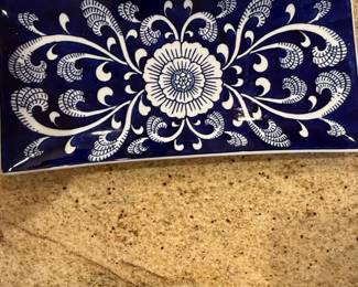 KAFUH China Blue and White Floral Rectangular Platter