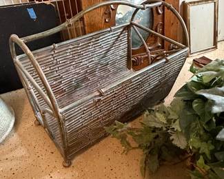 Vintage Faux Bamboo Woven Metal Magazine Rack