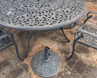 Hanamint Tuscany Cast Aluminum Outdoor Dining Set with Chairs and Umbrella Base second image