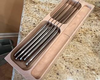 LEBRUN France Steak Knives Set with Wooden Block