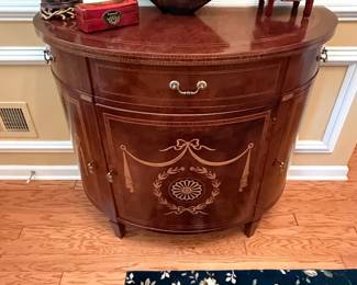 Sheraton Revival Inlaid Mahogany Demilune Console Cabinet