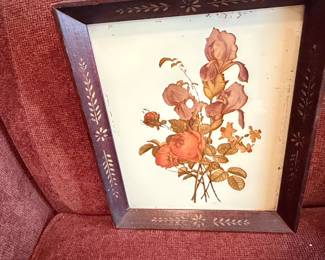 Vintage Floral Lithograph Print Serving Tray
