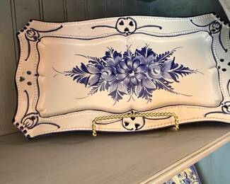 RCCL Hand Painted Portugal Blue Floral Ceramic Serving Tray