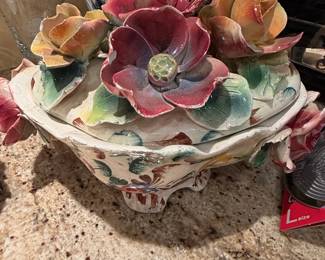 Capodimonte Italian Porcelain Tureen with Floral Motif