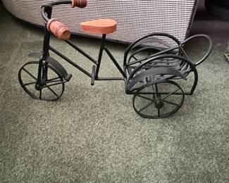 Metal Tricycle Wine Rack with Wooden Accents