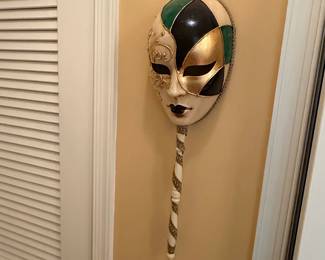 Harlequin Venetian Masquerade Mask with Handle