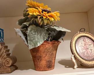Flora Bunda Artificial Sunflower Arrangement in Embossed Tin Pot