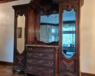 French Louis XV Walnut Breakfront with Carved Cornice