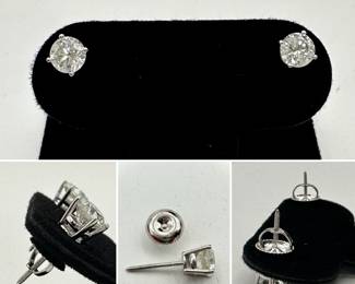 Pair of 14K white gold diamond stud screw back earrings, approx 1.0 ctw