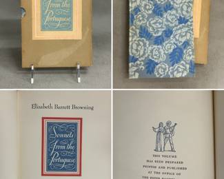 A vintage copy of Sonnets From The Portuguese by Elizabeth Barrett Browning, hardcover in slipcase, publisher is The Peter Pauper Press, New York; undated.