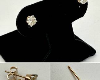Pair of 14K yellow gold diamond stud push back earrings, approx 0.8 ctw