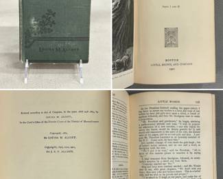 Little Women by Louisa May Alcott, green cloth cover with dark embossed lettering and a floral illustration, published 1922 by Little, Brown, and Company, Boston