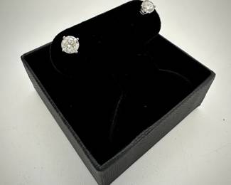 Another view of the pair of 14K white gold diamond stud screw back earrings, approx 1.0 ctw
