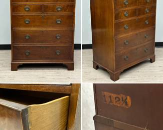 A mahogany 6-drawer dresser with gothic arched galleried top and bracket feet; 32"W x 19"D x 53"H.