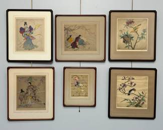 Six (6) original colored etchings and drypoints with watercolors by the English artist Elyse Ashe Lord (1900–1971), signed and numbered, framed. See detail listing for descriptions of each piece!