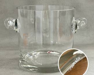 A closer look at the vintage Tiffany & Co. crystal ice bucket in cylindrical shape with distinctive scroll handles