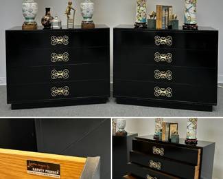 A stunning pair of mid-century Harvey Probber black lacquered chests from the Merchandise Mart in Chicago