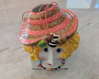 Ceramic Cookie Jar - Woman with Straw Hat