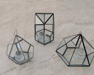 Geometric Glass and Metal Terrarium/Lantern Set