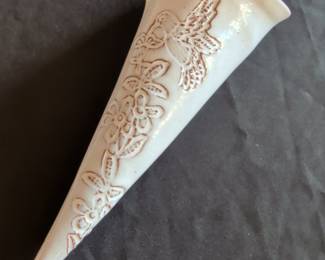 Vintage Ceramic Wall Pocket Vase with Embossed Hummingbird and Floral Motifs