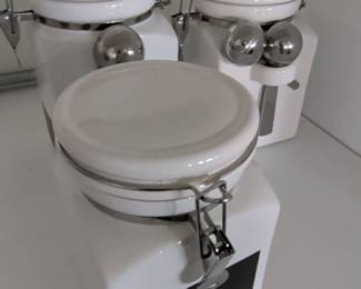 Oggi White Ceramic Canister Set with Chrome Accents