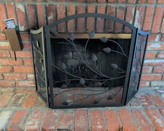 Wrought Iron Fireplace Screen with Leaf and Vine Motif