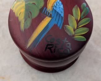 Hand-Painted Wooden Trinket Box with Macaw and "Costa Rica" Inscription