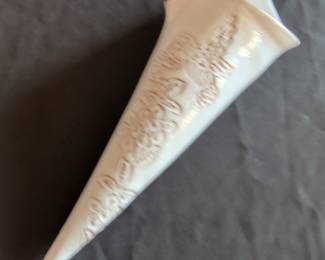 Vintage Ceramic Cornucopia Wall Vase with Floral Embossing