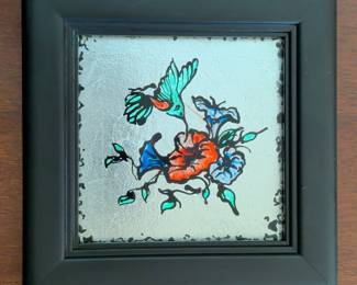 Original Hummingbird and Flowers Painting on Silver Leaf