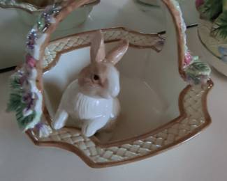 Fitz & Floyd Botanical Bunny Ceramic Easter Basket